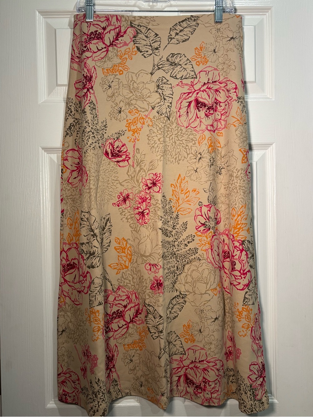 Liz Claiborne Beige Floral Print A-Line Midi Maxi Skirt Size M